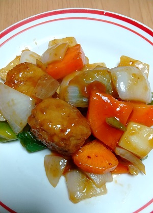 ふんわり豆腐団子と野菜の甘酢炒め完成